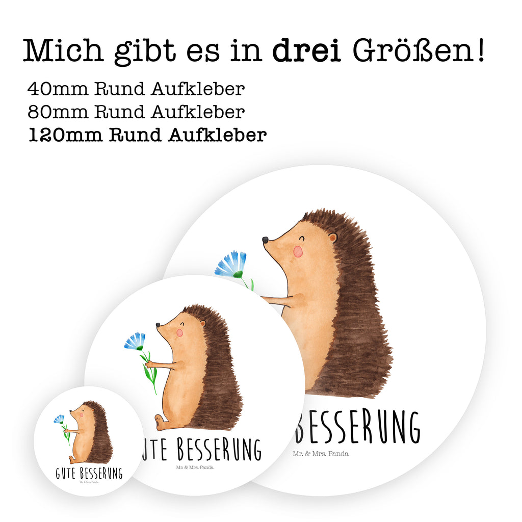 Rund Aufkleber Igel mit Blume Sticker, Aufkleber, Etikett, Tiermotive, Gute Laune, lustige Sprüche, Tiere, Igel, Gute Besserung, Genesungswünsche, Krankheit, Krankenhaus, krank, Besuch