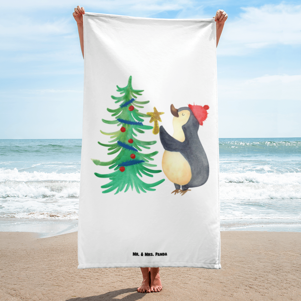 XL Badehandtuch Pinguin Weihnachtsbaum Handtuch, Badetuch, Duschtuch, Strandtuch, Saunatuch, Winter, Weihnachten, Weihnachtsdeko, Nikolaus, Advent, Heiligabend, Wintermotiv, Pinguin