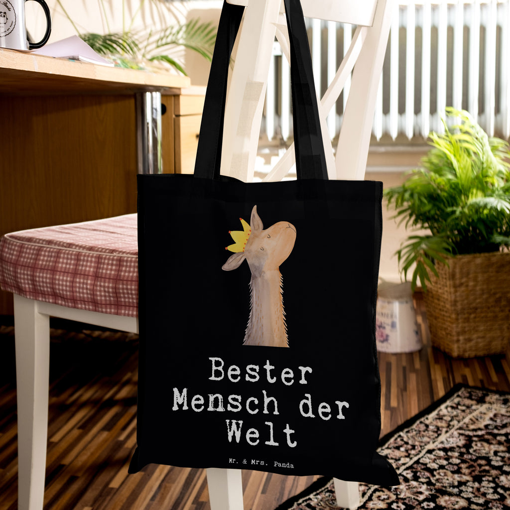 Tragetasche Lama Bester Mensch der Welt Beuteltasche, Beutel, Einkaufstasche, Jutebeutel, Stoffbeutel, Tasche, Shopper, Umhängetasche, Strandtasche, Schultertasche, Stofftasche, Tragetasche, Badetasche, Jutetasche, Einkaufstüte, Laptoptasche, für, Dankeschön, Geschenk, Schenken, Geburtstag, Geburtstagsgeschenk, Geschenkidee, Danke, Bedanken, Mitbringsel, Freude machen, Geschenktipp, Lieblingsmensch, Liebling, Lieblings Mensch, tollster Mensch, Vorbild, Partner, Ehemann, Ehefrau, Liebe, Valentinstag