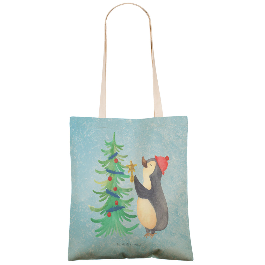 Einkaufstasche Pinguin Weihnachtsbaum Tragetasche, Tasche, Beutel, Stofftasche, Baumwolltasche, Umhängetasche, Shopper, Einkaufstasche, Beuteltasche, Winter, Weihnachten, Weihnachtsdeko, Nikolaus, Advent, Heiligabend, Wintermotiv, Pinguin