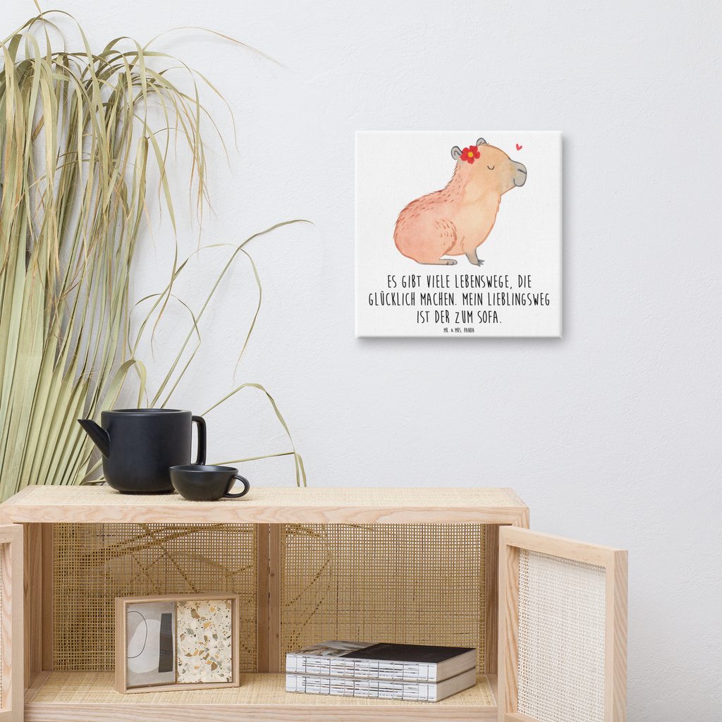 Leinwand Bild Capybara Blume Leinwand, Bild, Kunstdruck, Wanddeko, Dekoration, Tiermotive, Gute Laune, lustige Sprüche, Tiere, Capybara