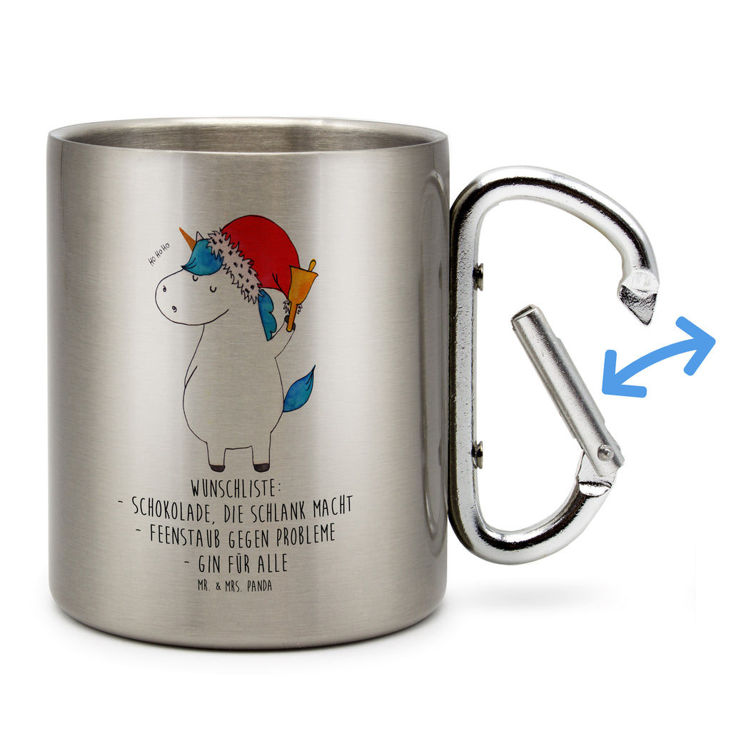 Edelstahlbecher Einhorn Weihnachtsmann Edelstahltasse, Karabiner, Edelstahlbecher, Outdoor, Camping, Tasse, Becher, Einhorn, Einhörner, Einhorn Deko, Pegasus, Unicorn, Gin, Schokolade, Schoki, Weihnachten, Weihnachtsmann, Nikolaus, Wunschzettel, Wunschliste, Feenstaub