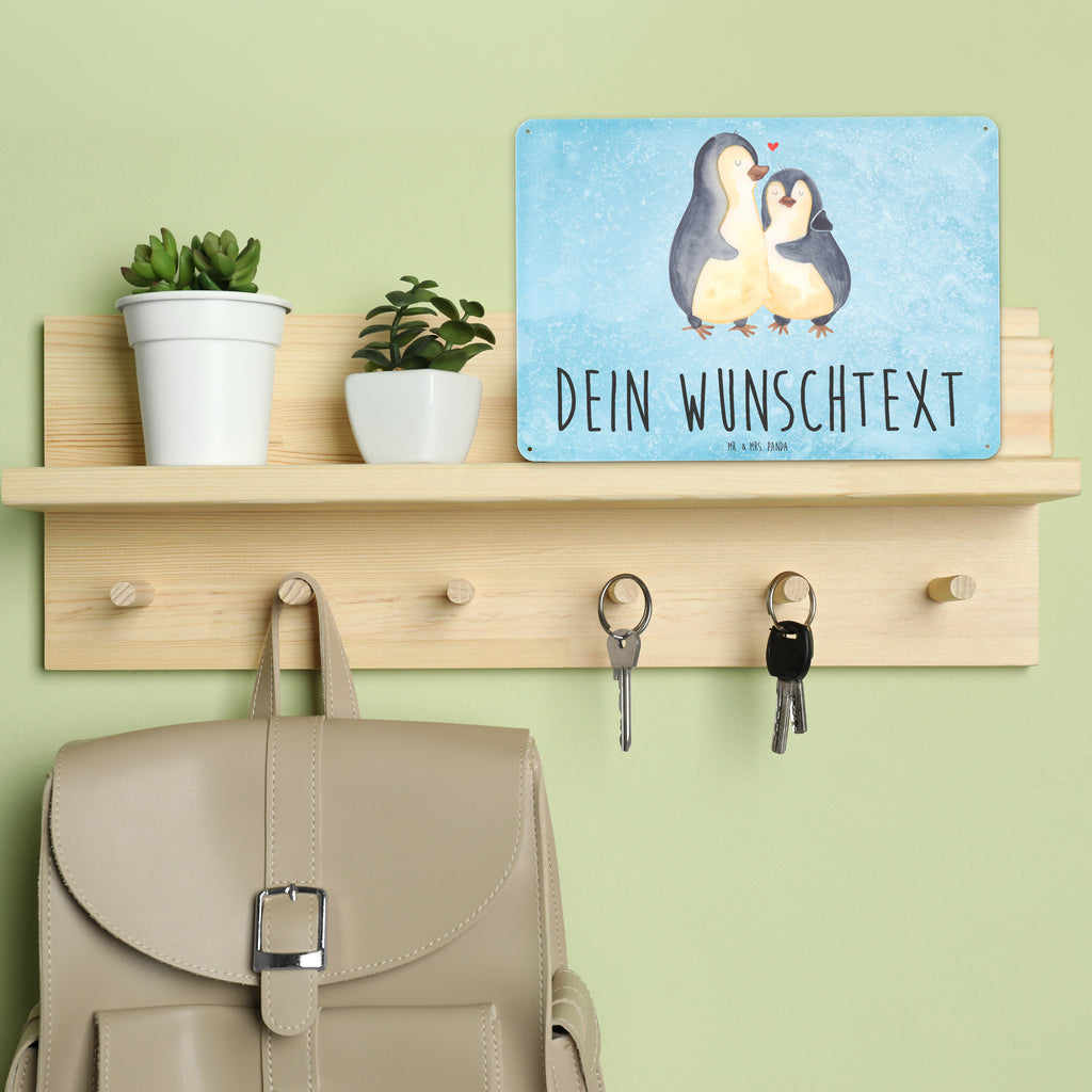 Personalisiertes Blechschild Pinguin umarmend Blechschild, Metallschild, Geschenk Schild, Schild, Magnet-Metall-Schild, Deko Schild, Wandschild, Wand-Dekoration, Türschild, Pinguin, Liebe, Liebespaar, Liebesbeweis, Liebesgeschenk, Verlobung, Jahrestag, Hochzeitstag, Hochzeit, Hochzeitsgeschenk