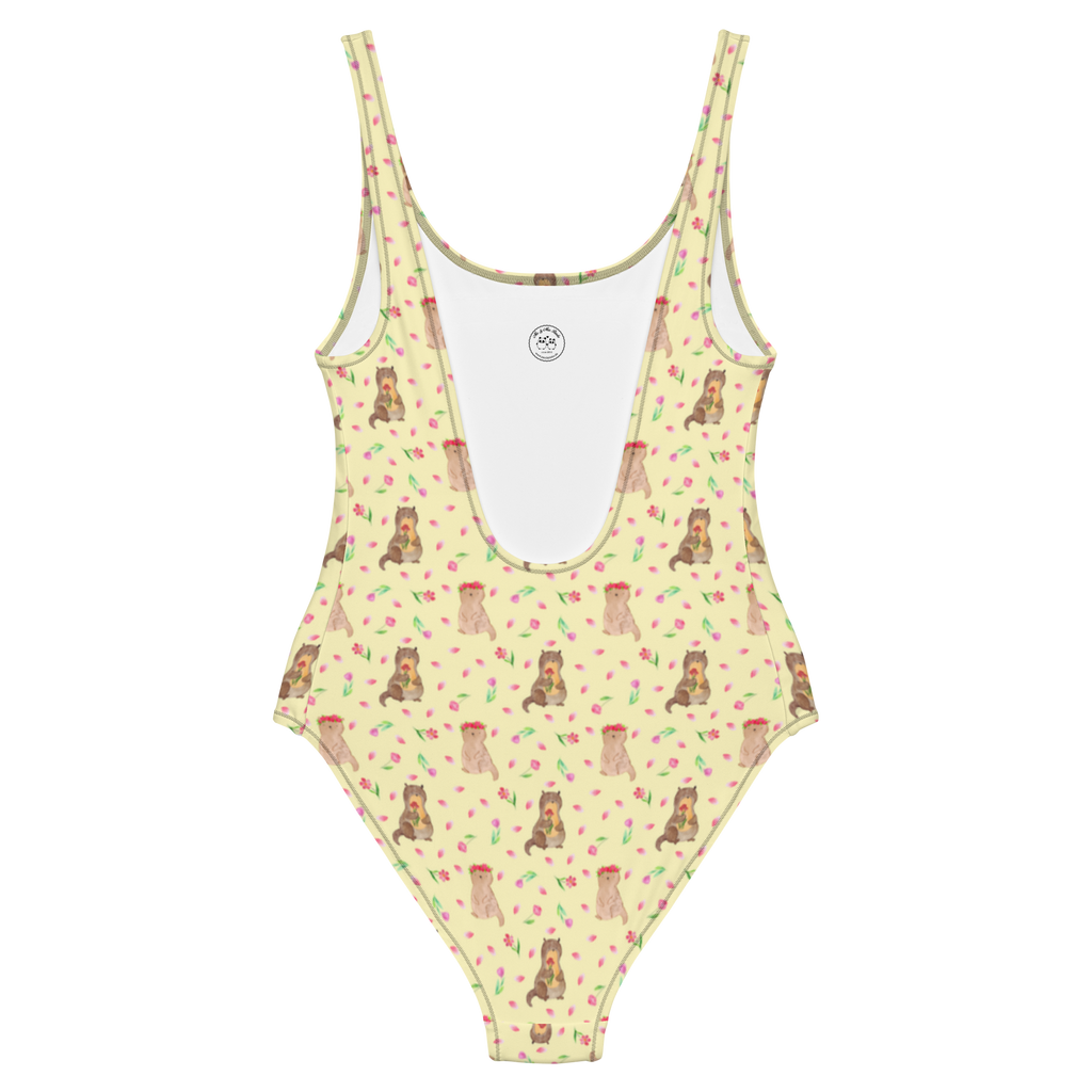 Badeanzug Otter Blumenstrauß Muster Badebekleidung, Bademode, Badeanzug, Swimsuit, Rückenfreier Badeanzug, Luxus-Bademode, Otter, Fischotter, Seeotter, Otter Seeotter See Otter