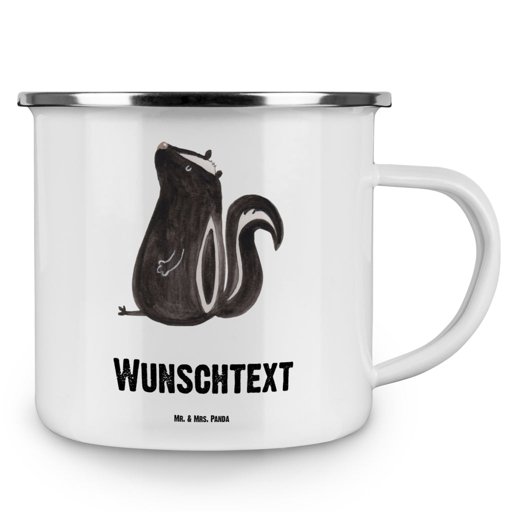 Personalisierte Emaille Tasse Stinktier sitzend Emaille Tasse personalisiert, Emaille Tasse mit Namen, Campingtasse personalisiert, Namenstasse, Campingtasse bedrucken, Campinggeschirr personalsisert, Stinktier, Skunk, Wildtier, Raubtier, Stinker, Stinki, Spruch, Büro, Recht, Besserwisser