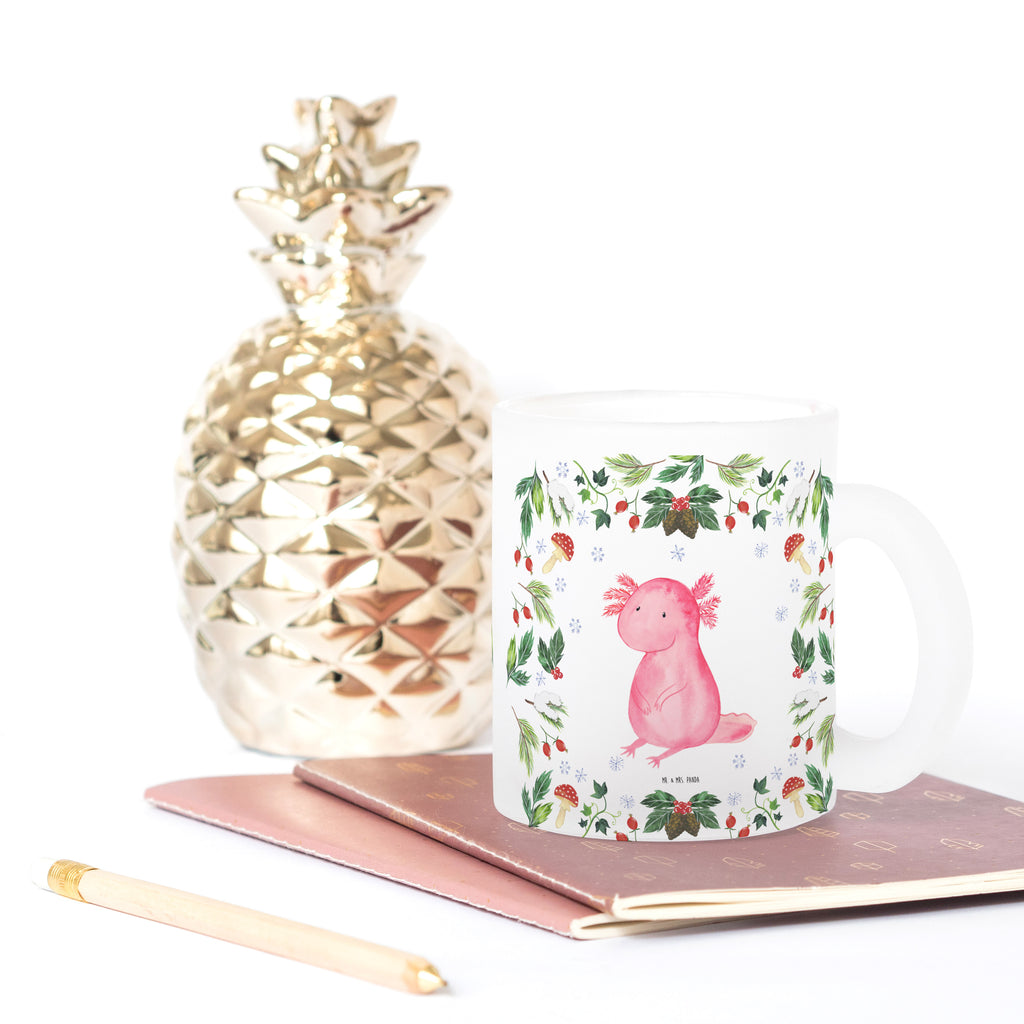 Teetasse Axolotl Glücklich Teetasse, Teeglas, Teebecher, Tasse mit Henkel, Tasse, Glas Teetasse, Teetasse aus Glas, Winter, Weihnachten, Weihnachtsdeko, Nikolaus, Advent, Heiligabend, Wintermotiv