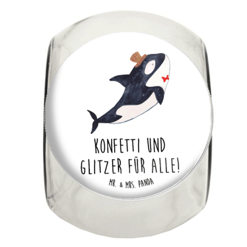 Bonbonglas Orca Zylinder Vorratsdose, Vorratsbehälter, Süßigkeitenglas, Süßigkeitendose, Kaffeedose, Müslidose, Teedose, Keksbehälter, Keksedose, Glasdose, Glasbälter, Vorratsglas, Küchenbehälter, Aufbewahrungsdose, Aufbewahungsglas, Gewürzdose, Küchenorganizer, Snackdose, Meerestiere, Meer, Urlaub, Narwal, Glitter, Konfetti, Glitzer, Geburtstag, Feier, Fete, Fest, Glückwunsch, Orca