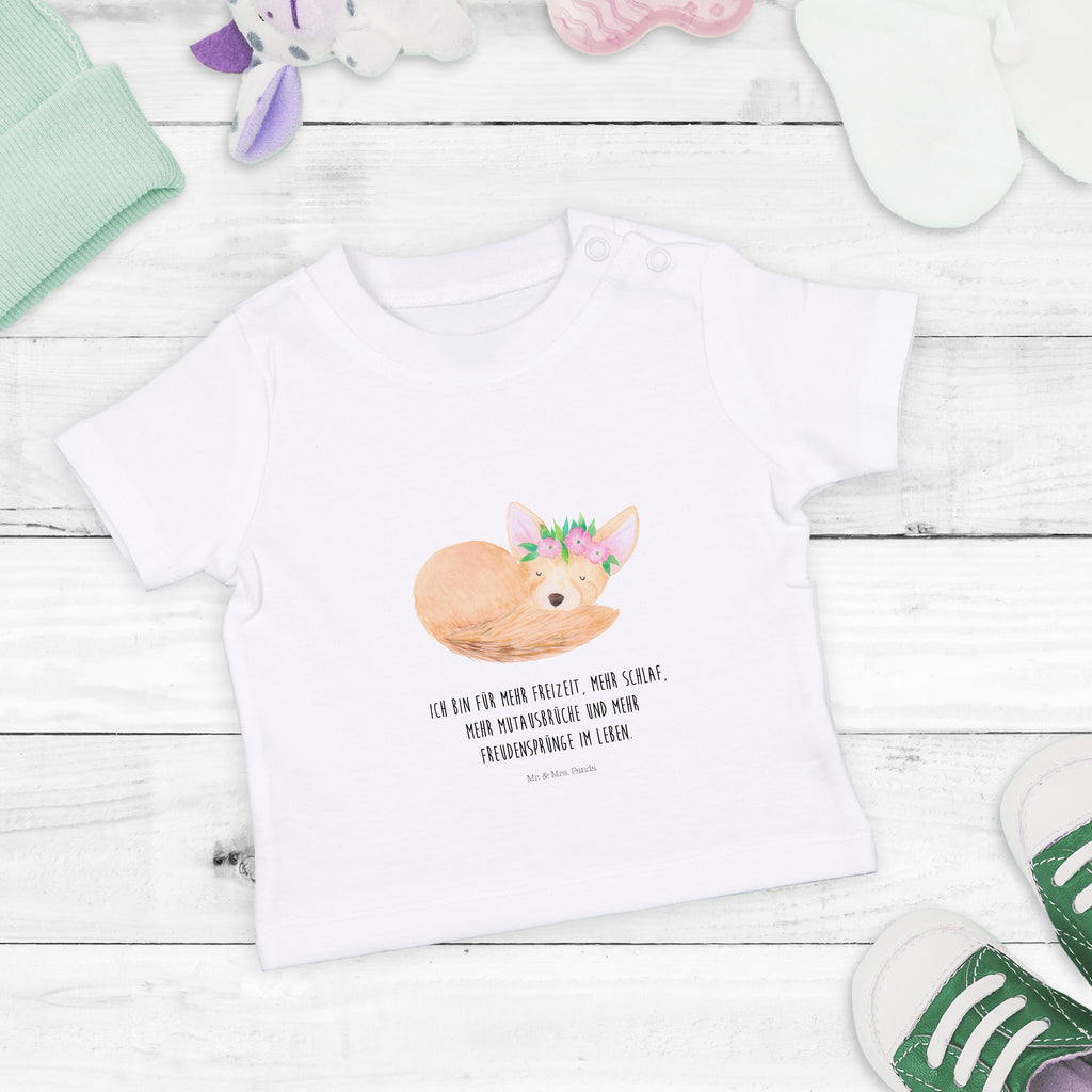 Organic Baby Shirt Wüstenfuchs Blumen Baby T-Shirt, Jungen Baby T-Shirt, Mädchen Baby T-Shirt, Shirt, Afrika, Wildtiere, Wüste, Wüstenfuchs, Blumen, Blumenkranz, Glücklich