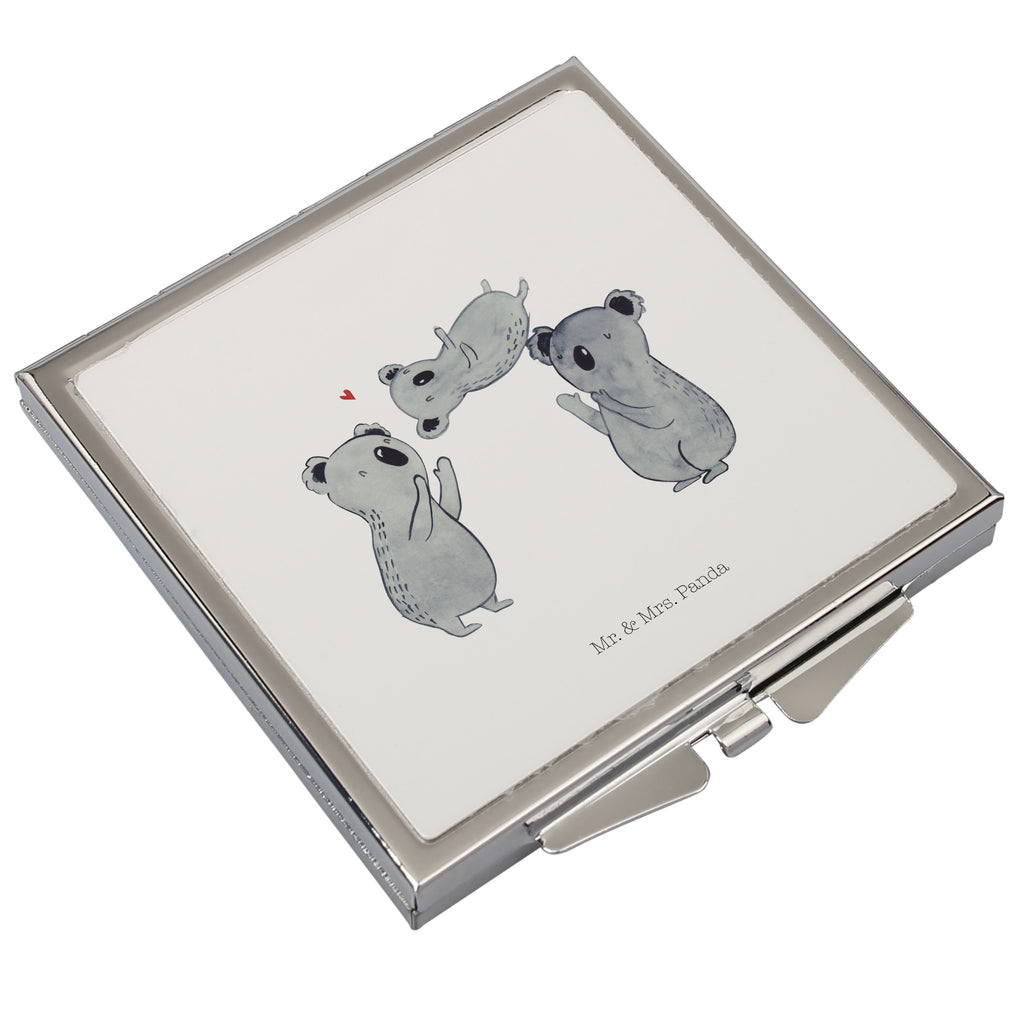 Handtaschenspiegel quadratisch Koalas Feiern Spiegel, Handtasche, Quadrat, silber, schminken, Schminkspiegel, Geburtstag, Geburtstagsgeschenk, Geschenk, Koala, Familie, Kind, Eltern, Herz, Liebe