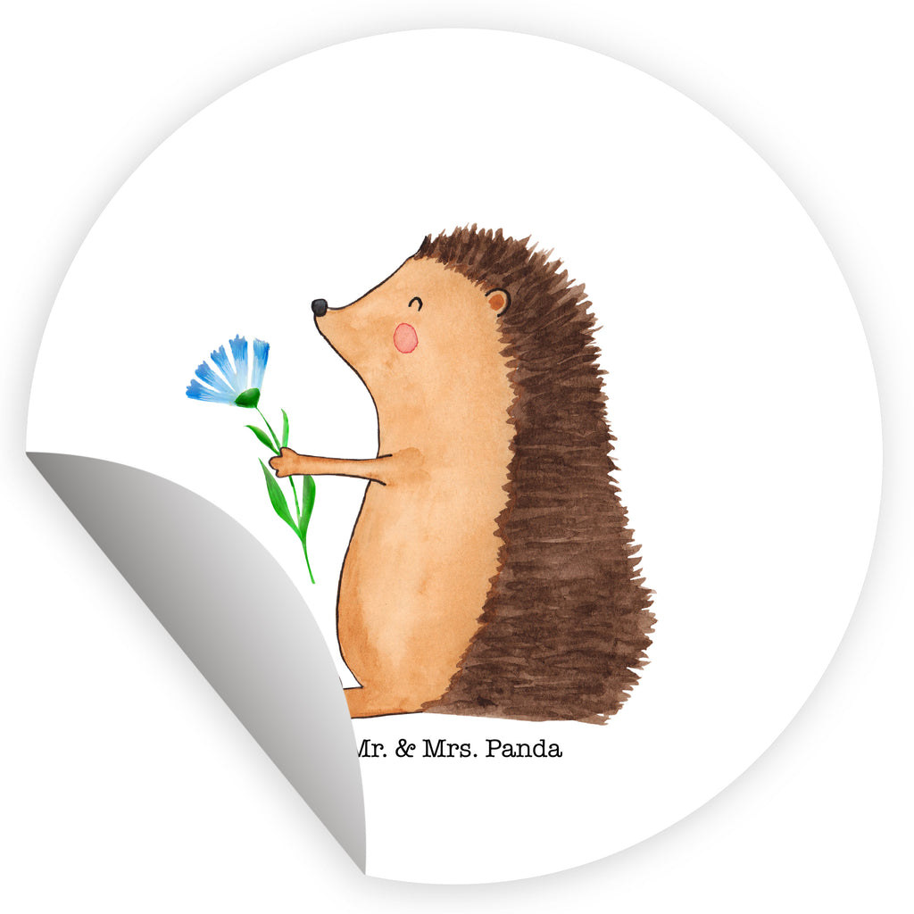 Rund Aufkleber Igel mit Blume Sticker, Aufkleber, Etikett, Tiermotive, Gute Laune, lustige Sprüche, Tiere, Igel, Gute Besserung, Genesungswünsche, Krankheit, Krankenhaus, krank, Besuch