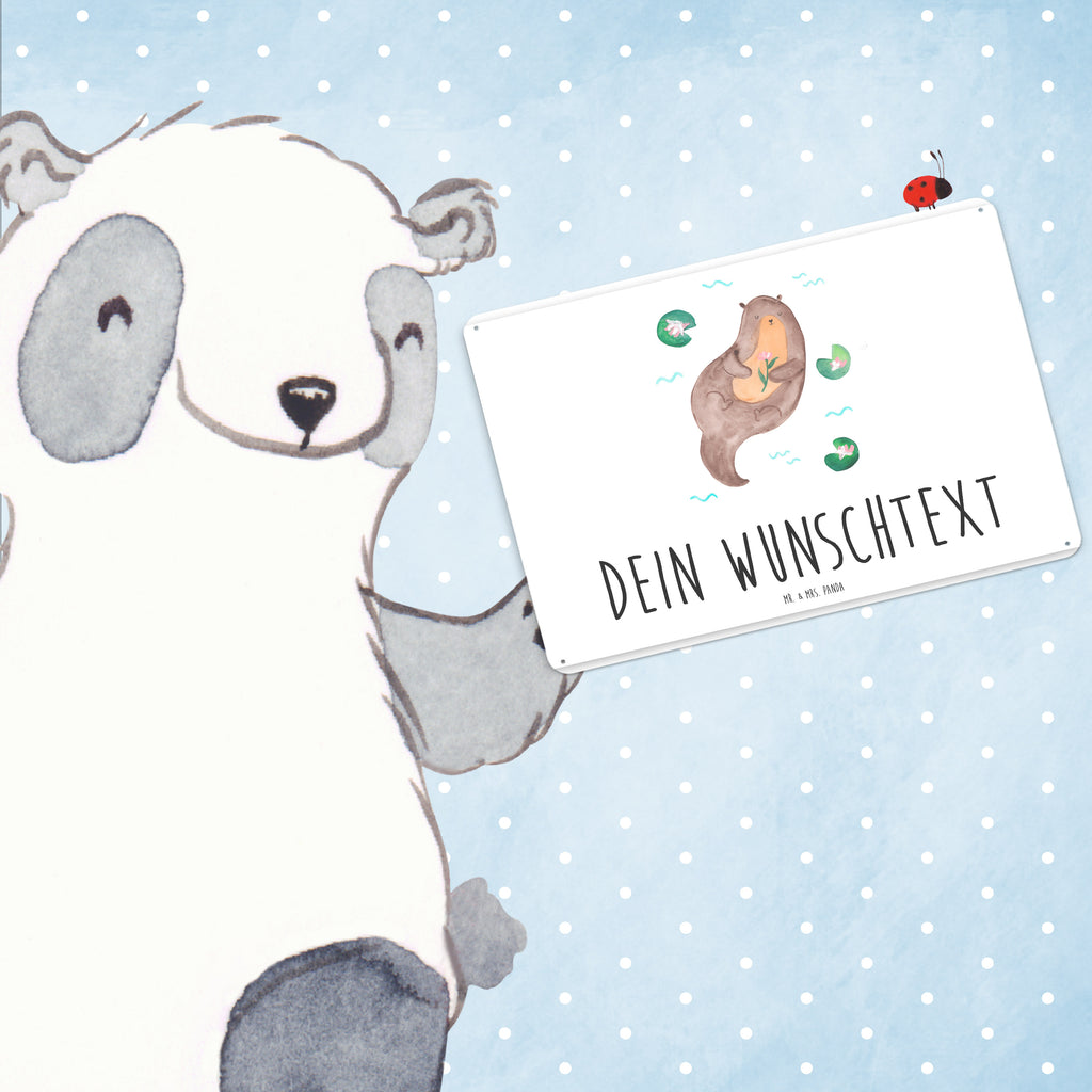 Personalisiertes Blechschild Otter Seerose Blechschild, Metallschild, Geschenk Schild, Schild, Magnet-Metall-Schild, Deko Schild, Wandschild, Wand-Dekoration, Türschild, Otter, Fischotter, Seeotter, Otter Seeotter See Otter