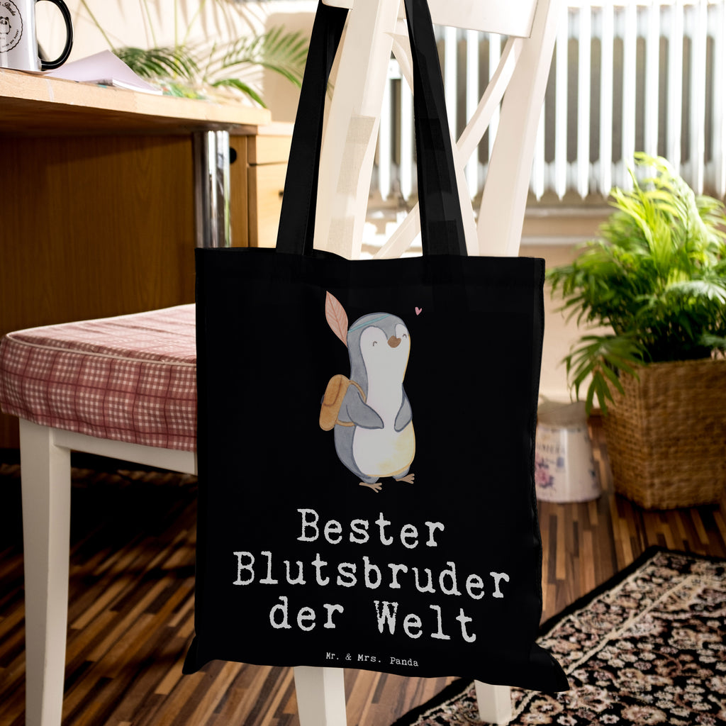 Tragetasche Pinguin Bester Blutsbruder der Welt Beuteltasche, Beutel, Einkaufstasche, Jutebeutel, Stoffbeutel, für, Dankeschön, Geschenk, Schenken, Geburtstag, Geburtstagsgeschenk, Geschenkidee, Danke, Bedanken, Mitbringsel, Freude machen, Geschenktipp, Abteilungsleiter, Leiter, Geschäftsführer, Vorgesetzter, Kollege, Arbeit, Büro, Abschiedsgeschenk, Ruhestand, Abschied, Chef