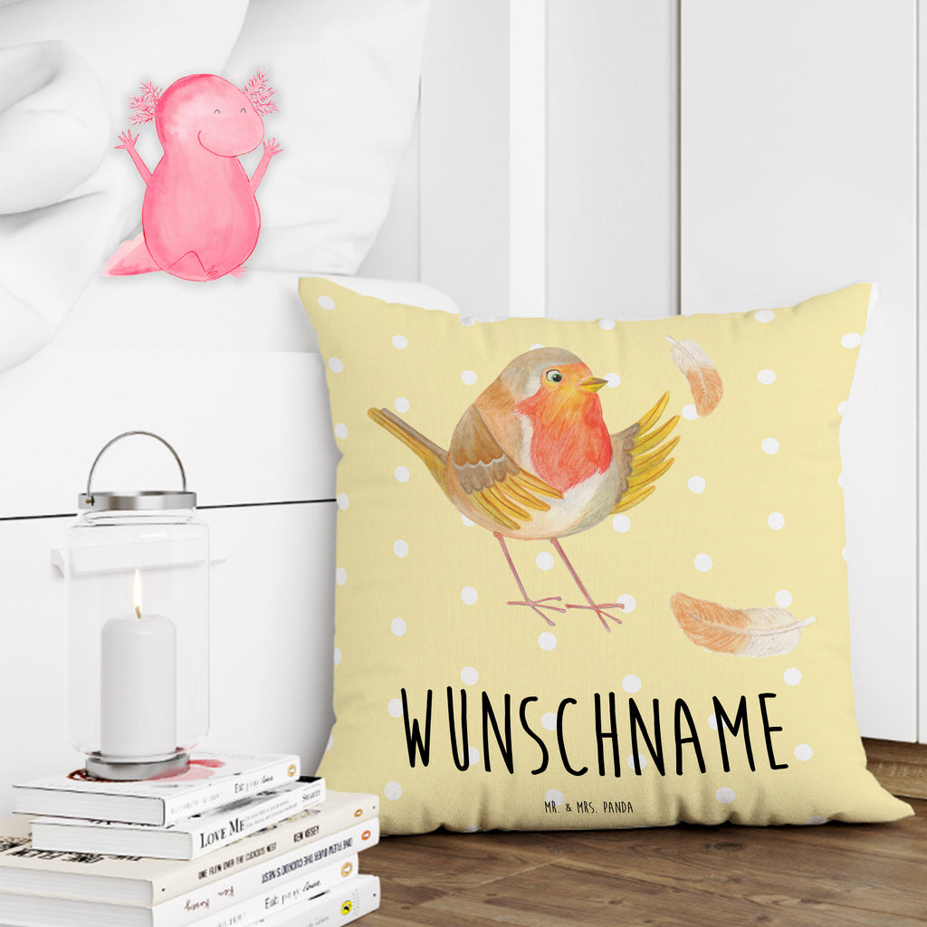 Personalisiertes Kissen Rotkehlchen mit Federn Kissen, personalisiert, Name, Wunschname, bedrucken, Kopfkissen, Tiermotive, Gute Laune, lustige Sprüche, Tiere, What if i fall, Rotkehlchen, Spruch Motivation, Spruch Mut, Vogel, Motivation Sprüche, Motivationsbilder, fliegen