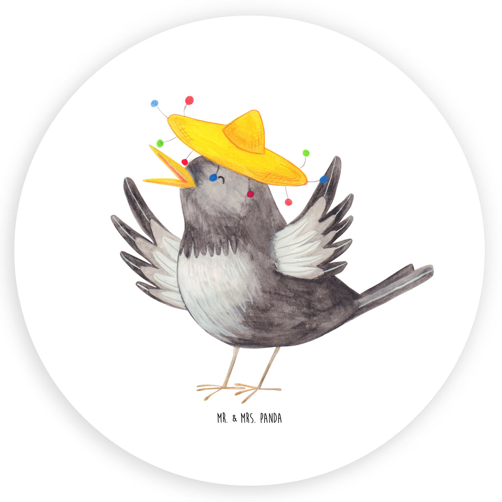 Rund Aufkleber Rabe mit Sombrero Sticker, Aufkleber, Etikett, Kinder, rund, Tiermotive, Gute Laune, lustige Sprüche, Tiere, Rabe, Vogel, Vögel, Spruch positiv, fröhlich sein, glücklich sein, Glück Spruch, froh, Elster, Motivation