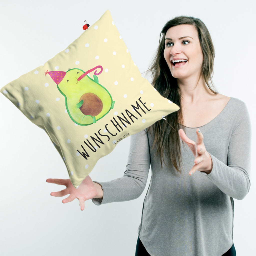 Personalisiertes Kissen Avocado Partyhupe Kissen, personalisiert, Name, Wunschname, bedrucken, Kopfkissen, Avocado, Veggie, Vegan, Gesund, Party, Feierlichkeit, Feier, Fete, Geburtstag, Gute Laune, Tröte