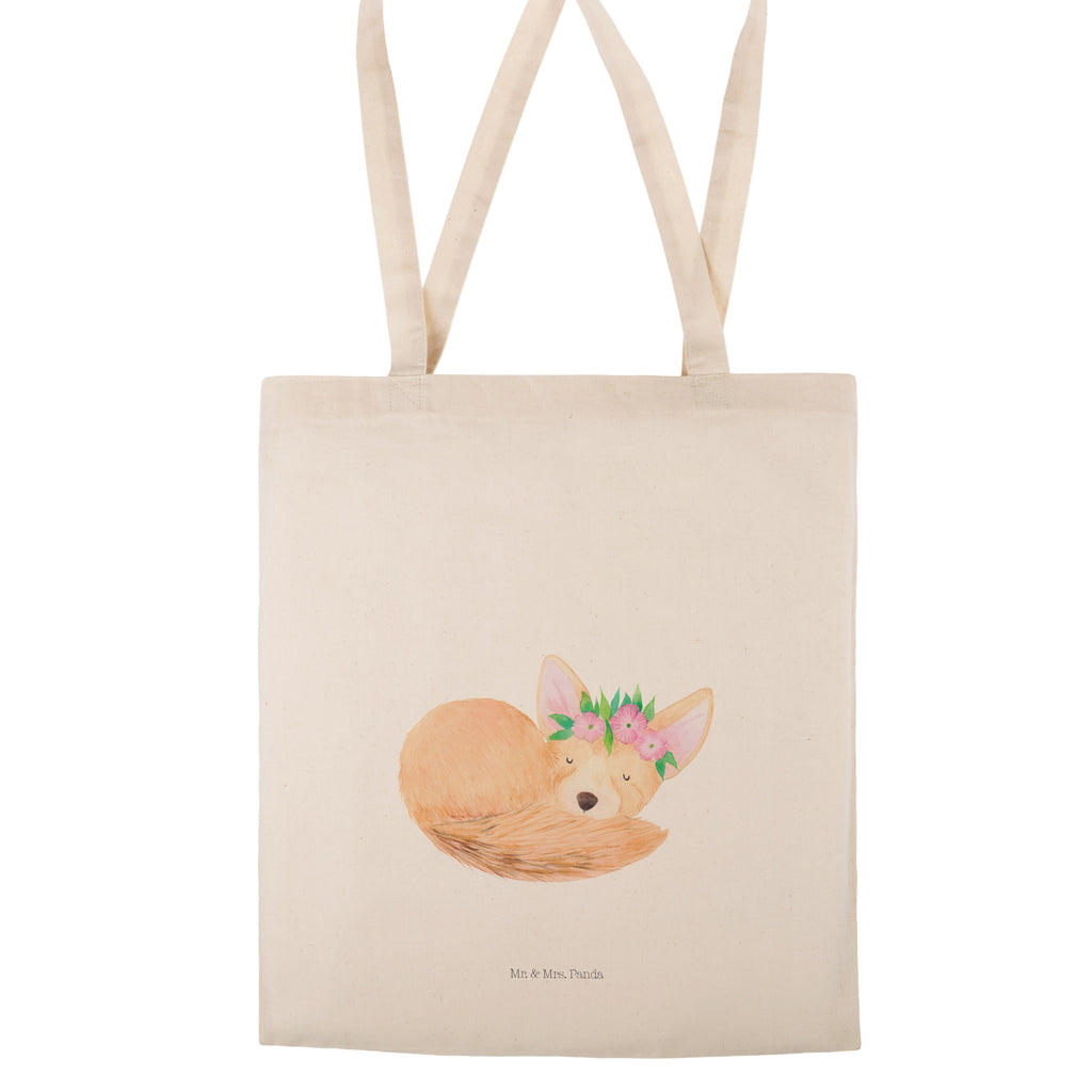 Tragetasche Wüstenfuchs Blumenkranz Beuteltasche, Beutel, Einkaufstasche, Jutebeutel, Stoffbeutel, Tasche, Shopper, Umhängetasche, Strandtasche, Schultertasche, Stofftasche, Tragetasche, Badetasche, Jutetasche, Einkaufstüte, Laptoptasche, Afrika, Wildtiere, Wüste, Wüstenfuchs, Blumen, Blumenkranz, Glücklich