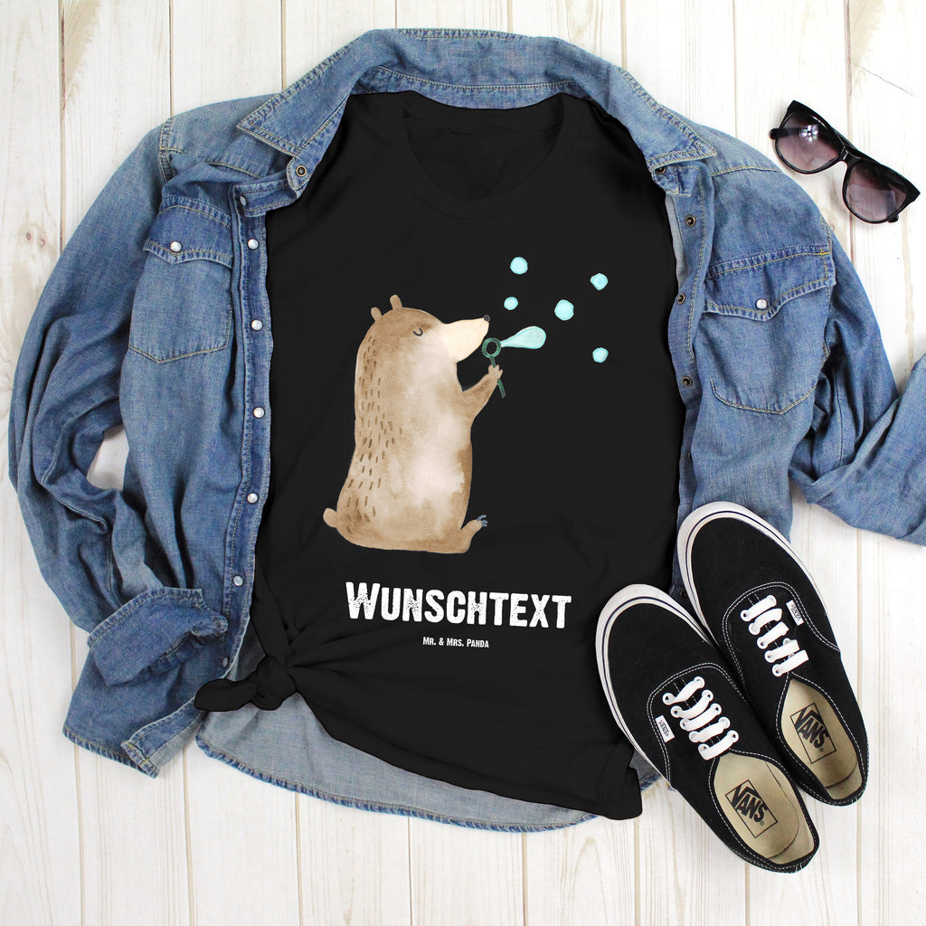 Personalisiertes T-Shirt Bär Seifenblasen T-Shirt Personalisiert, T-Shirt mit Namen, T-Shirt mit Aufruck, Männer, Frauen, Wunschtext, Bedrucken, Bär, Teddy, Teddybär, Seifenblasen Bär Lustig Sein Glücklich Traurig Happy