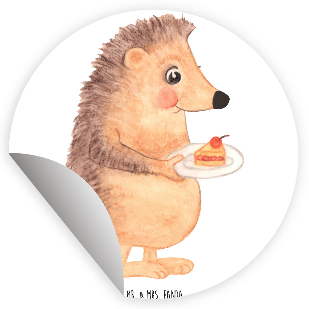 Rund Aufkleber Igel mit Kuchenstück Sticker, Aufkleber, Etikett, Tiermotive, Gute Laune, lustige Sprüche, Tiere, Igel, Essen Spruch, Kuchen, Backen Geschenk, Kuchen backen, Einladung Party, Geburtstagskuchen, Torte