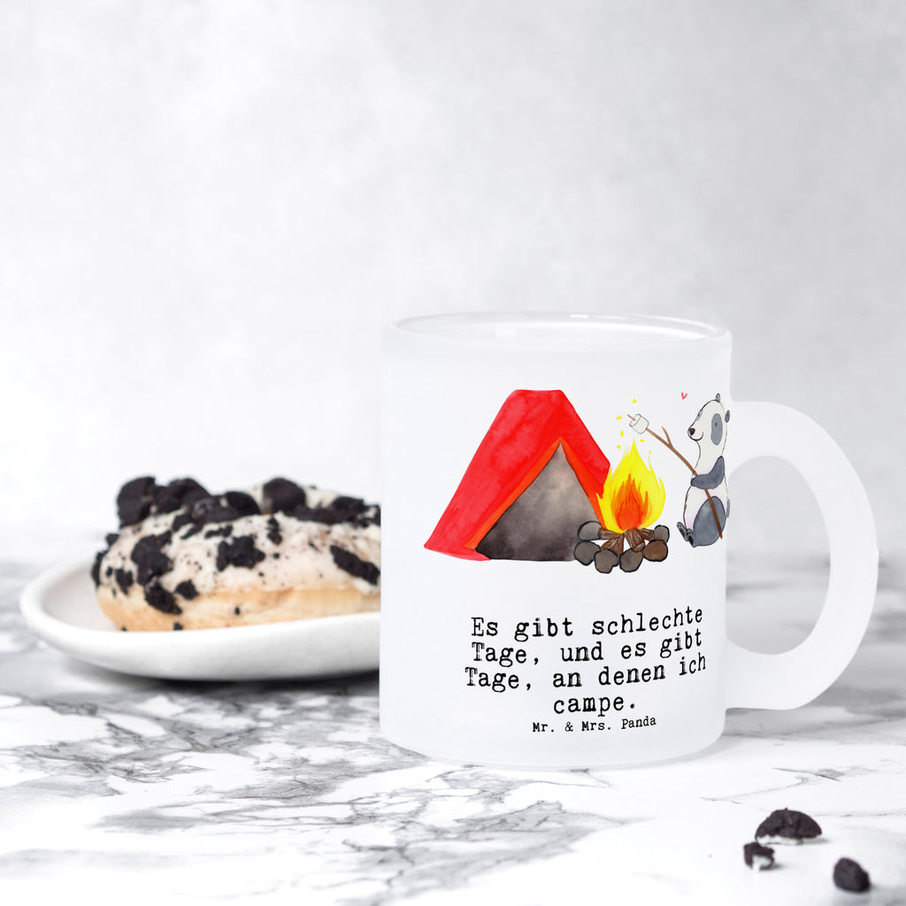 Teetasse Panda Campen Teetasse, Teeglas, Teebecher, Tasse mit Henkel, Tasse, Glas Teetasse, Teetasse aus Glas, Geschenk, Sport, Sportart, Hobby, Schenken, Danke, Dankeschön, Auszeichnung, Gewinn, Sportler, Campen, Camping, campen gehen, Zelten, Campingplatz