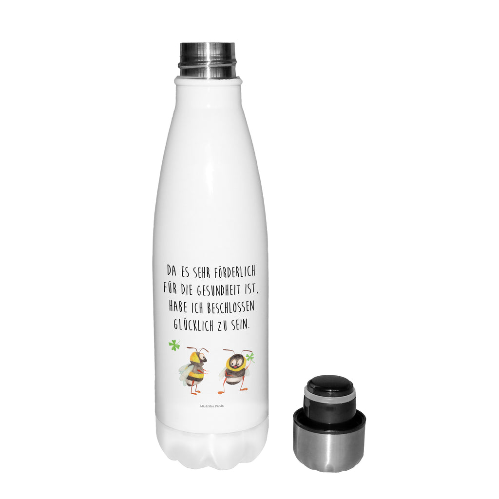 Thermosflasche Hummeln mit Kleeblatt Isolierflasche, Thermoflasche, Trinkflasche, Thermos, Edelstahl, Tiermotive, Gute Laune, lustige Sprüche, Tiere, Hummel, Biene, Spruch positiv, Biene Deko, Spruch schön, glücklich sein, glücklich werden, Spruch fröhlich