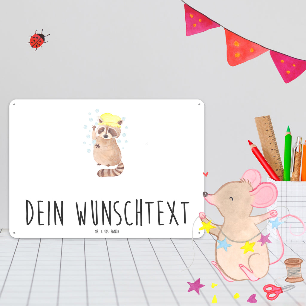 Personalisiertes Blechschild Waschbär Blechschild, Metallschild, Geschenk Schild, Schild, Magnet-Metall-Schild, Deko Schild, Wandschild, Wand-Dekoration, Türschild, Tiermotive, Gute Laune, lustige Sprüche, Tiere, Waschbär, Tagträumen, Plan, Fröhlich, waschen, Seifenblasen