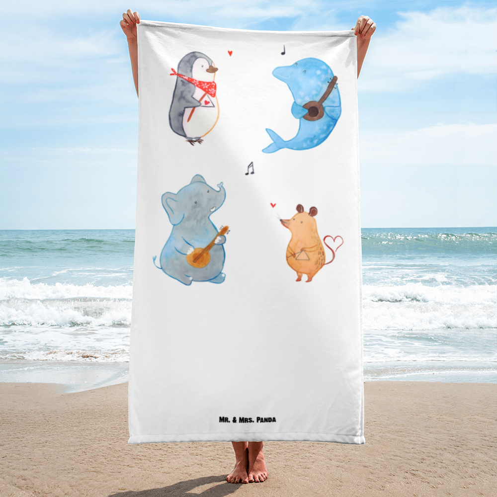 XL Badehandtuch Big Band Handtuch, Badetuch, Duschtuch, Strandtuch, Saunatuch, Tiermotive, Gute Laune, lustige Sprüche, Tiere, Hund, Pinguin, Maus, Elefant, Delfin, Gitarre, Band, Triangel, Musikanten, Musik