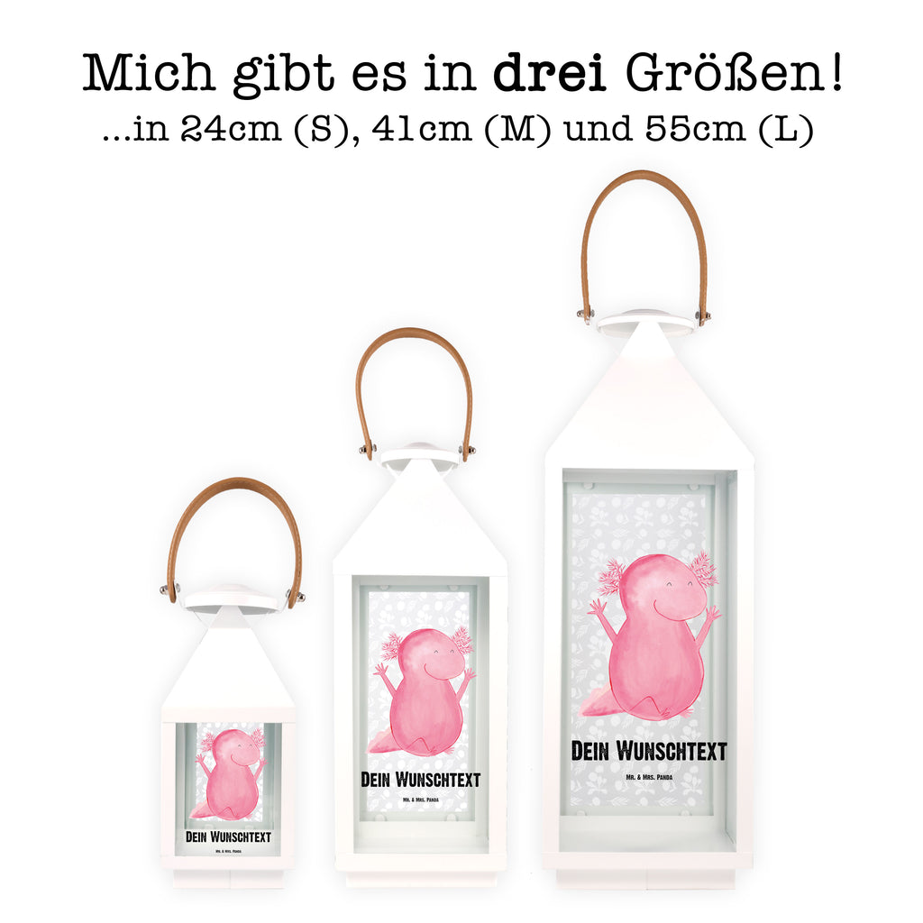 Personalisierte Deko Laterne Axolotl Hurra Gartenlampe, Gartenleuchte, Gartendekoration, Gartenlicht, Laterne kleine Laternen, XXL Laternen, Laterne groß, Axolotl, Molch, Axolot, Schwanzlurch, Lurch, Lurche, fröhlich, Spaß, Freude, Motivation, Zufriedenheit