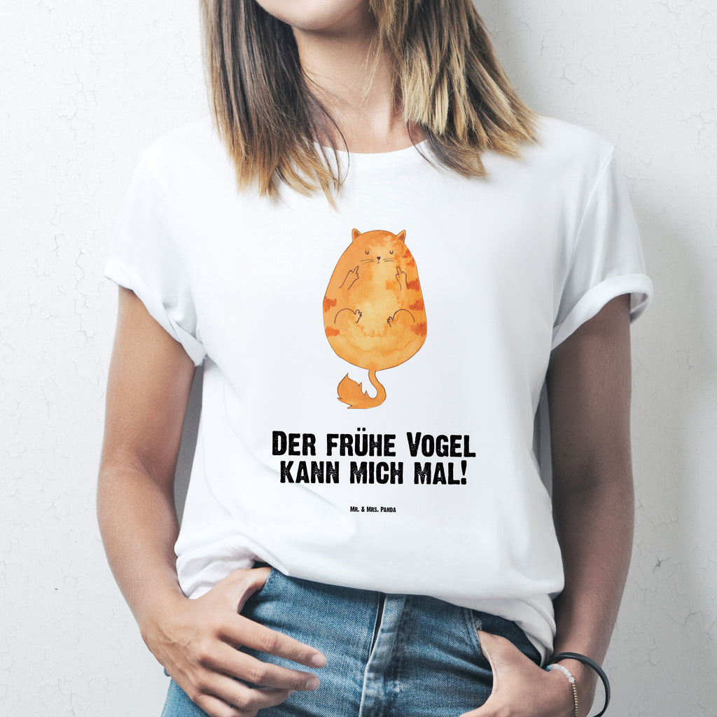 T-Shirt Standard Katze Frühaufsteher T-Shirt, Shirt, Tshirt, Lustiges T-Shirt, T-Shirt mit Spruch, Party, Junggesellenabschied, Jubiläum, Geburstag, Herrn, Damen, Männer, Frauen, Schlafshirt, Nachthemd, Sprüche, Katze, Katzenmotiv, Katzenfan, Katzendeko, Katzenfreund, Katzenliebhaber, Katzenprodukte, Katzenartikel, Katzenaccessoires, Katzensouvenirs, Katzenliebhaberprodukte, Katzenmotive, Der frühe Vogel kann mich mal, Morgenmuffel, Frühaufsteher, Kaffee, Katzen, Kater, Mietze