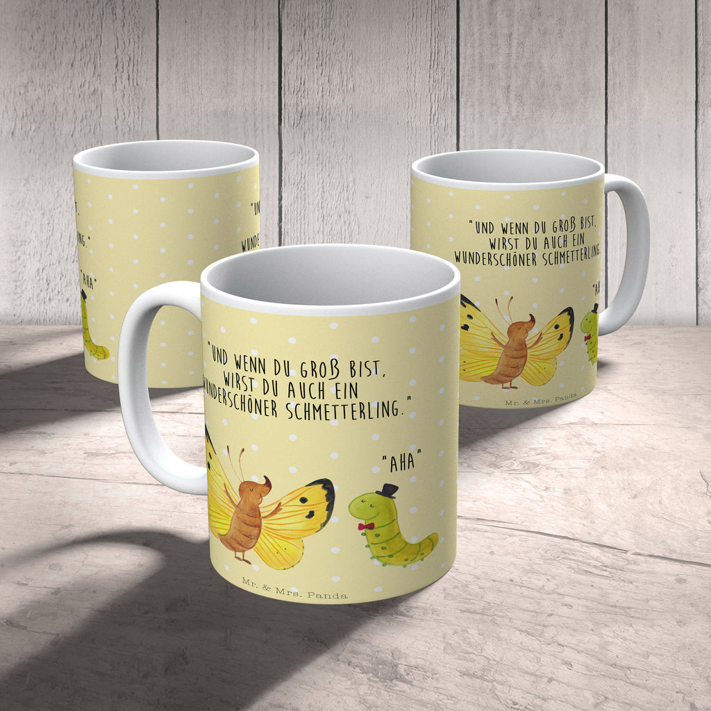 Tasse Raupe & Schmetterling Tasse, Kaffeetasse, Teetasse, Becher, Kaffeebecher, Teebecher, Keramiktasse, Porzellantasse, Büro Tasse, Geschenk Tasse, Tasse Sprüche, Tasse Motive, Kaffeetassen, Tasse bedrucken, Designer Tasse, Cappuccino Tassen, Schöne Teetassen, Tiermotive, Gute Laune, lustige Sprüche, Tiere, Raupe, Schmetterling, Zitronenfalter, Entwicklung, Erwachsen werden, Kokon, Hut, Hütchen, Schönheit, Aufwachsen