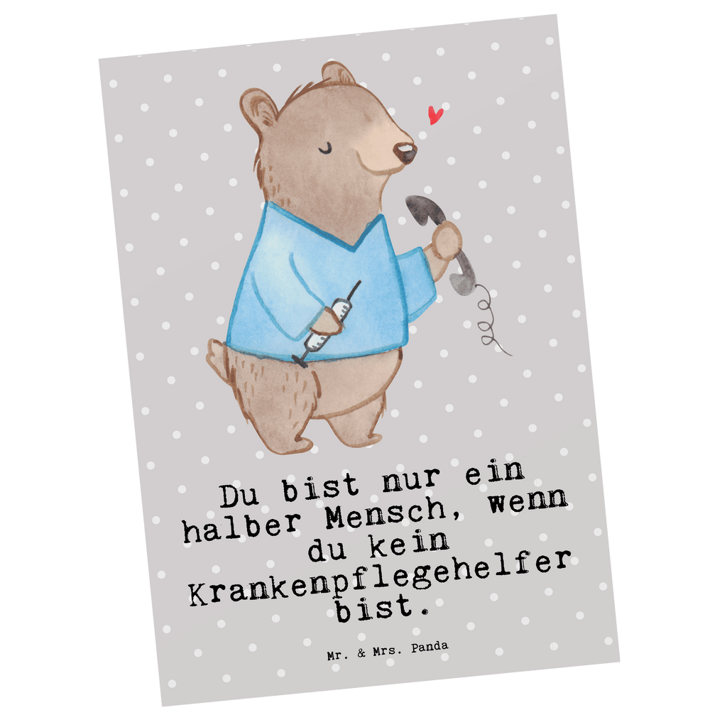 Postkarte Krankenpflegehelfer mit Herz Postkarte, Karte, Geschenkkarte, Grußkarte, Einladung, Ansichtskarte, Geburtstagskarte, Einladungskarte, Dankeskarte, Ansichtskarten, Einladung Geburtstag, Einladungskarten Geburtstag, Beruf, Ausbildung, Jubiläum, Abschied, Rente, Kollege, Kollegin, Geschenk, Schenken, Arbeitskollege, Mitarbeiter, Firma, Danke, Dankeschön, Krankenpflegehelfer, Pflegehelfer, Pflegekraft