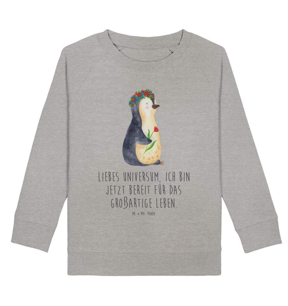 Organic Kinder Pullover Pinguin Blumenkranz Kinder Pullover, Kinder Sweatshirt, Jungen, Mädchen, Pinguin, Pinguine, Blumenkranz, Universum, Leben, Wünsche, Ziele, Lebensziele, Motivation, Lebenslust, Liebeskummer, Geschenkidee