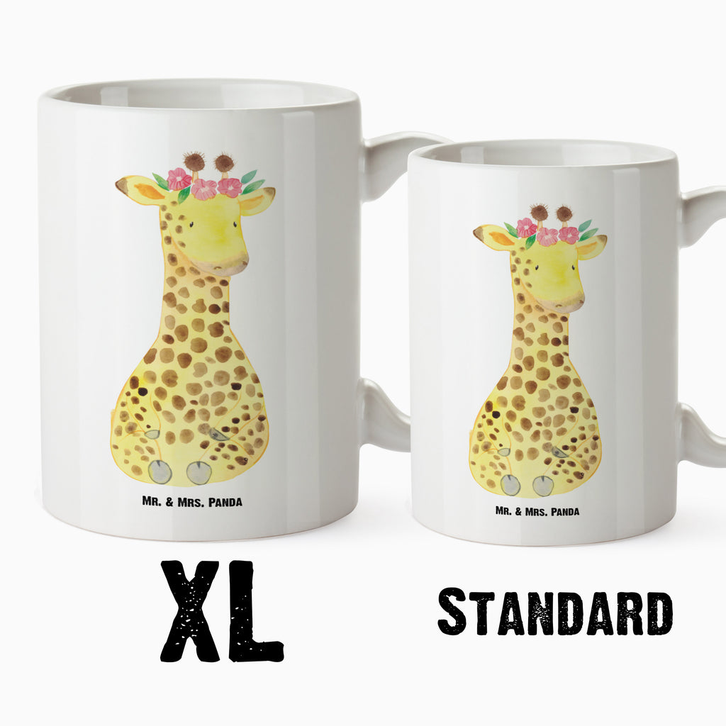 XL Tasse Giraffe Blumenkranz XL Tasse, Große Tasse, Grosse Kaffeetasse, XL Becher, XL Teetasse, spülmaschinenfest, Jumbo Tasse, Groß, Afrika, Wildtiere, Giraffe, Blumenkranz, Abenteurer, Selbstliebe, Freundin