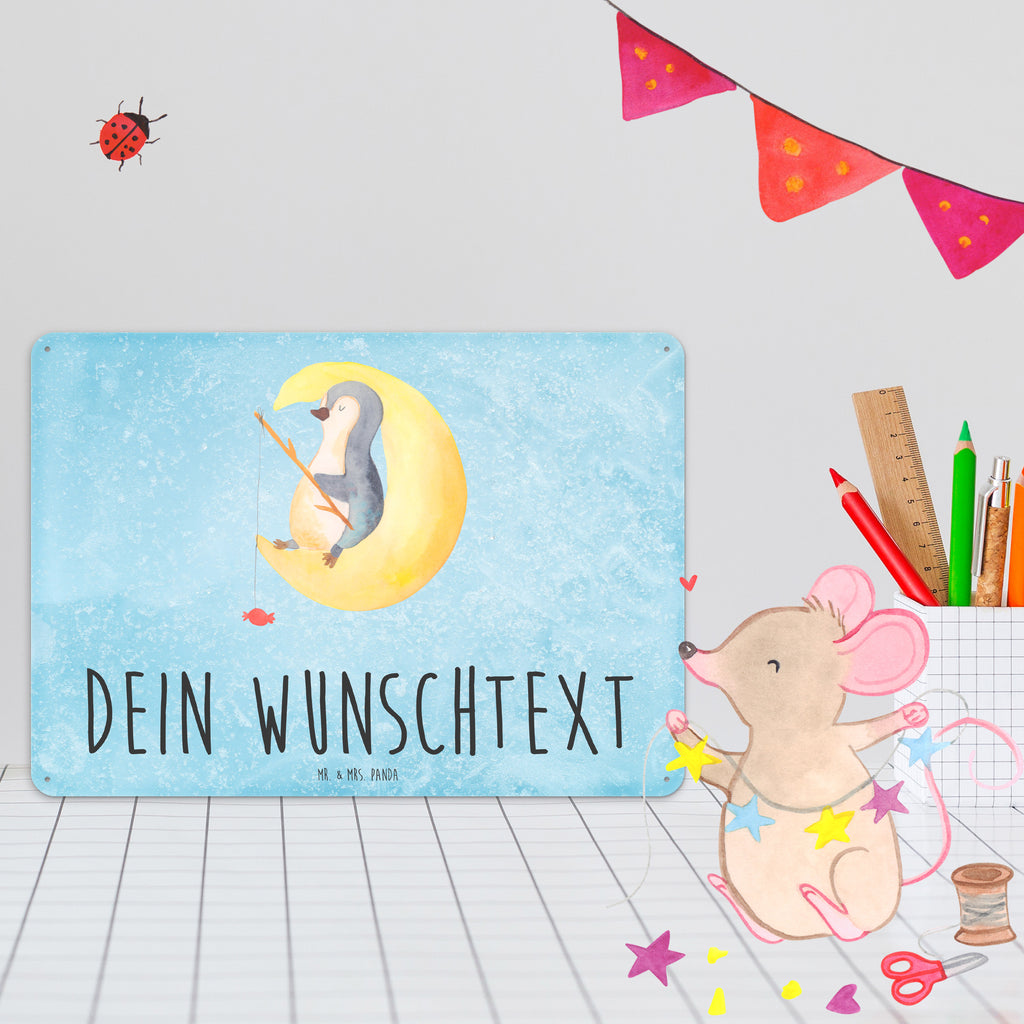 Personalisiertes Blechschild Pinguin Mond Blechschild, Metallschild, Geschenk Schild, Schild, Magnet-Metall-Schild, Deko Schild, Wandschild, Wand-Dekoration, Türschild, Pinguin, Pinguine, Spruch, schlafen, Nachtruhe, Einschlafen, Schlafzimmer, Schlafstörungen, Gästezimmer