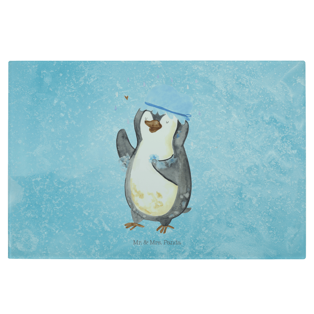 Glasschneidebrett Pinguin Duschen Glasschneidebrett, Schneidebrett, Pinguin, Pinguine, Dusche, duschen, Lebensmotto, Motivation, Neustart, Neuanfang, glücklich sein