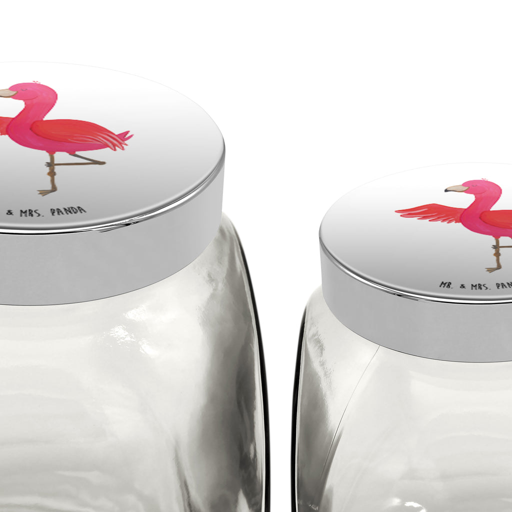 Bonbonglas Flamingo Yoga Vorratsdose, Vorratsbehälter, Süßigkeitenglas, Süßigkeitendose, Kaffeedose, Müslidose, Teedose, Keksbehälter, Keksedose, Glasdose, Glasbälter, Vorratsglas, Küchenbehälter, Aufbewahrungsdose, Aufbewahungsglas, Gewürzdose, Küchenorganizer, Snackdose, Flamingo, Vogel, Yoga, Namaste, Achtsamkeit, Yoga-Übung, Entspannung, Ärger, Aufregen, Tiefenentspannung