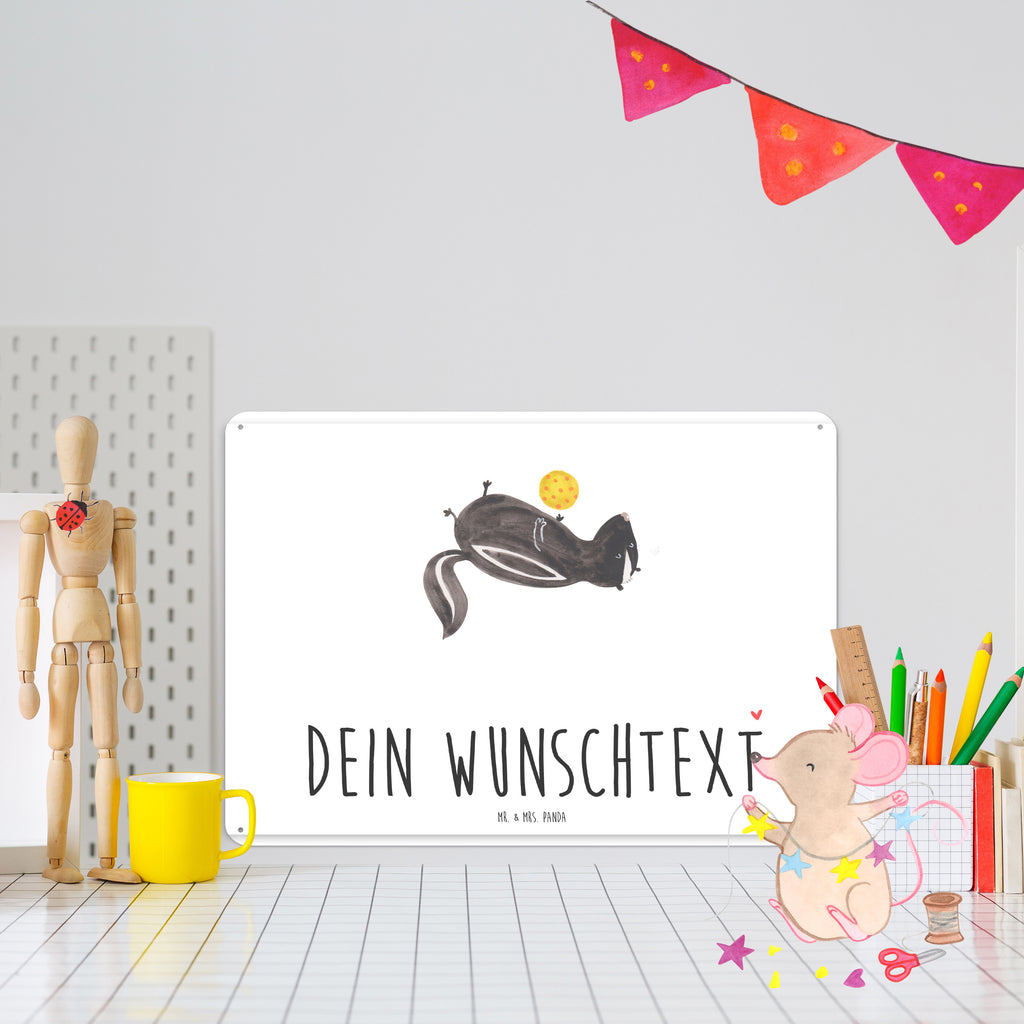 Personalisiertes Blechschild Stinktier Ball Blechschild, Metallschild, Geschenk Schild, Schild, Magnet-Metall-Schild, Deko Schild, Wandschild, Wand-Dekoration, Türschild, Stinktier, Skunk, Wildtier, Raubtier, Stinker, Stinki, verspielt, Weisheit