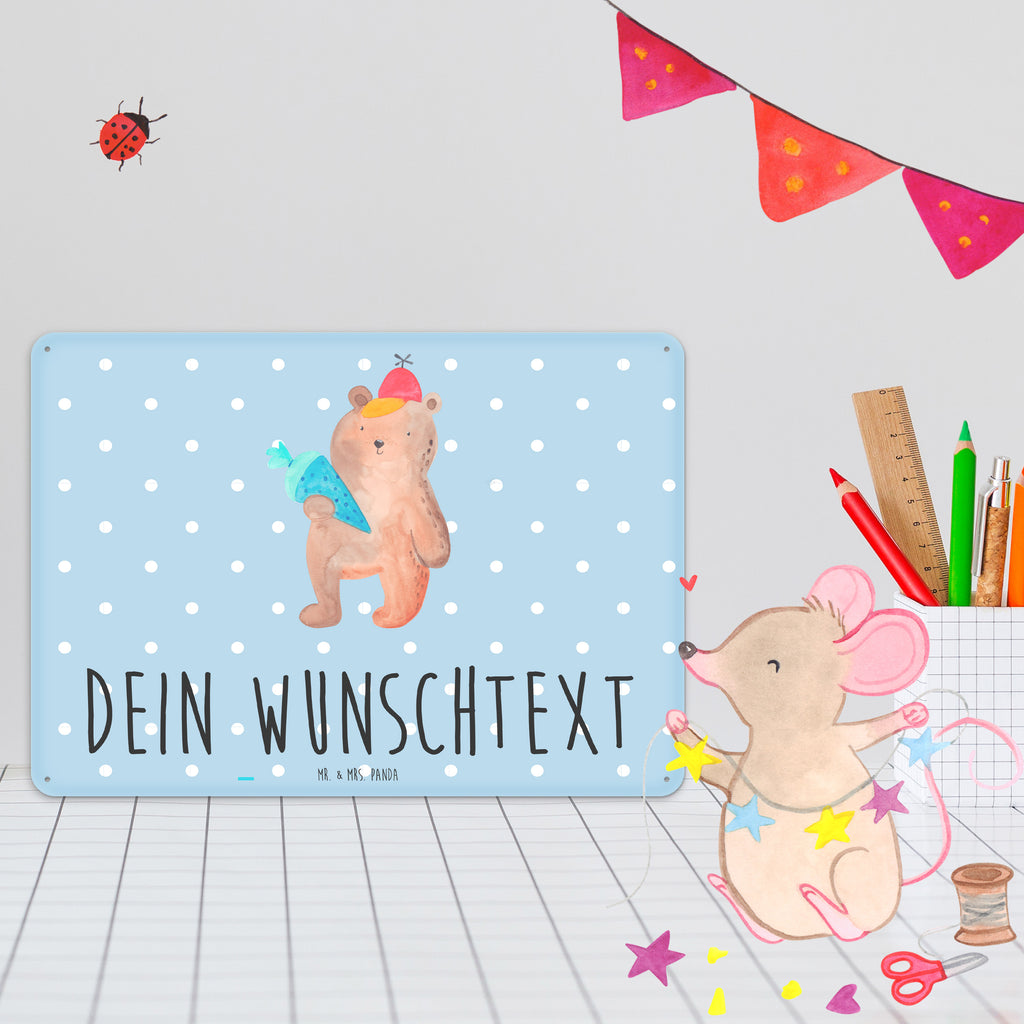 Personalisiertes Blechschild Bär Schultüte Blechschild, Metallschild, Geschenk Schild, Schild, Magnet-Metall-Schild, Deko Schild, Wandschild, Wand-Dekoration, Türschild, Bär, Teddy, Teddybär, Bär Motiv, Schultüte, Erster Schultag Geschenk, Einschulung Geschenk, Schule Geschenk, Grundschule, Schulanfang, Schulbeginn