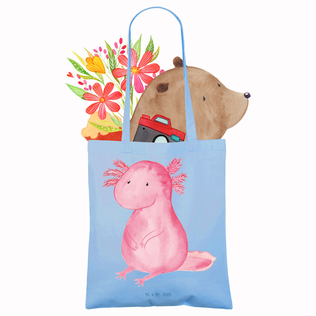 Tragetasche Axolotl Beuteltasche, Beutel, Einkaufstasche, Jutebeutel, Stoffbeutel, Tasche, Shopper, Umhängetasche, Strandtasche, Schultertasche, Stofftasche, Tragetasche, Badetasche, Jutetasche, Einkaufstüte, Laptoptasche, Axolotl, Molch, Axolot, vergnügt, fröhlich, zufrieden, Lebensstil, Weisheit, Lebensweisheit, Liebe, Freundin