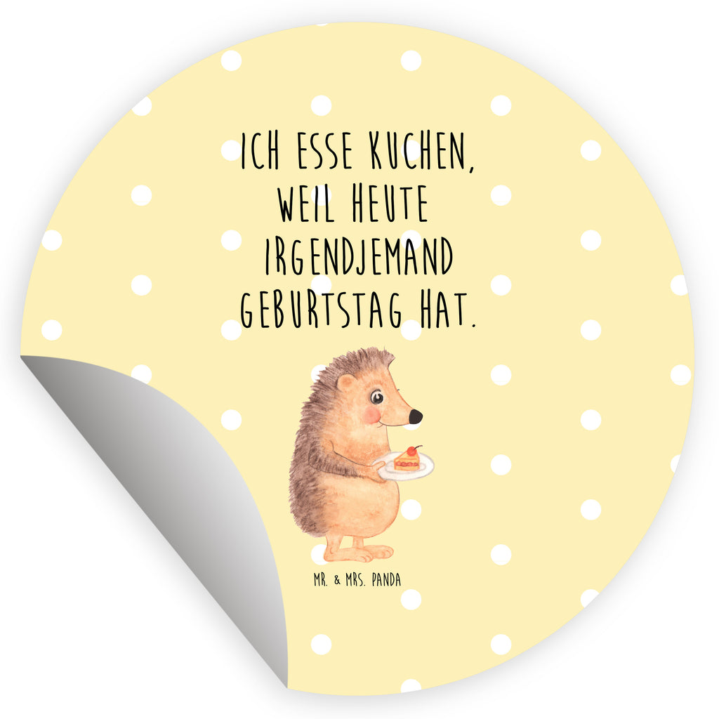 Rund Aufkleber Igel mit Kuchenstück Sticker, Aufkleber, Etikett, Tiermotive, Gute Laune, lustige Sprüche, Tiere, Igel, Essen Spruch, Kuchen, Backen Geschenk, Kuchen backen, Einladung Party, Geburtstagskuchen, Torte