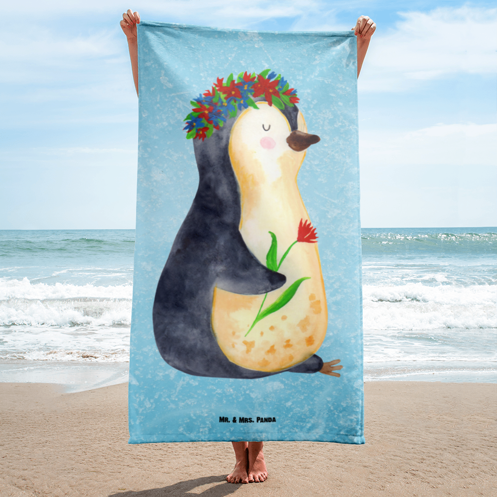 XL Badehandtuch Pinguin Blumenkranz Handtuch, Badetuch, Duschtuch, Strandtuch, Saunatuch, Pinguin, Pinguine, Blumenkranz, Universum, Leben, Wünsche, Ziele, Lebensziele, Motivation, Lebenslust, Liebeskummer, Geschenkidee