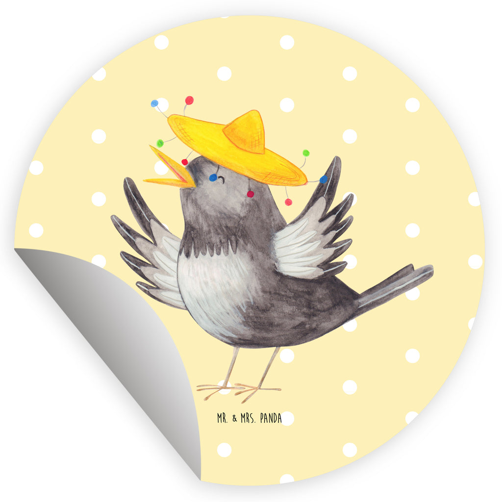 Rund Aufkleber Rabe mit Sombrero Sticker, Aufkleber, Etikett, Kinder, rund, Tiermotive, Gute Laune, lustige Sprüche, Tiere, Rabe, Vogel, Vögel, Spruch positiv, fröhlich sein, glücklich sein, Glück Spruch, froh, Elster, Motivation