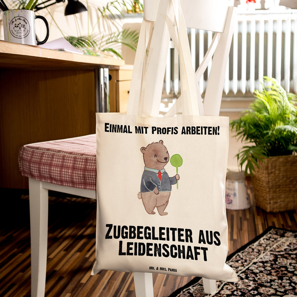 Tragetasche Zugbegleiter aus Leidenschaft Beuteltasche, Beutel, Einkaufstasche, Jutebeutel, Stoffbeutel, Tasche, Shopper, Umhängetasche, Strandtasche, Schultertasche, Stofftasche, Tragetasche, Badetasche, Jutetasche, Einkaufstüte, Laptoptasche, Beruf, Ausbildung, Jubiläum, Abschied, Rente, Kollege, Kollegin, Geschenk, Schenken, Arbeitskollege, Mitarbeiter, Firma, Danke, Dankeschön