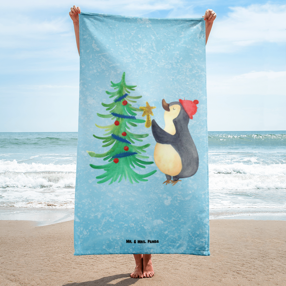 XL Badehandtuch Pinguin Weihnachtsbaum Handtuch, Badetuch, Duschtuch, Strandtuch, Saunatuch, Winter, Weihnachten, Weihnachtsdeko, Nikolaus, Advent, Heiligabend, Wintermotiv, Pinguin