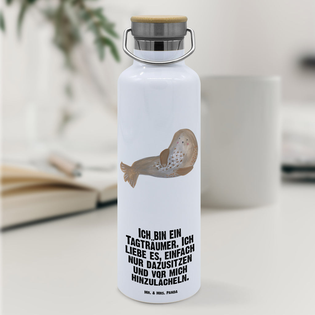 Trinkflasche Robbe Lachen Thermosflasche, Isolierflasche, Edelstahl, Trinkflasche, isoliert, Wamrhaltefunktion, Sportflasche, Flasche zum Sport, Sportlerflasche, Tiermotive, Gute Laune, lustige Sprüche, Tiere, Robbe, Robben, Seehund, Strand, Meerestier, Ostsee, Nordsee