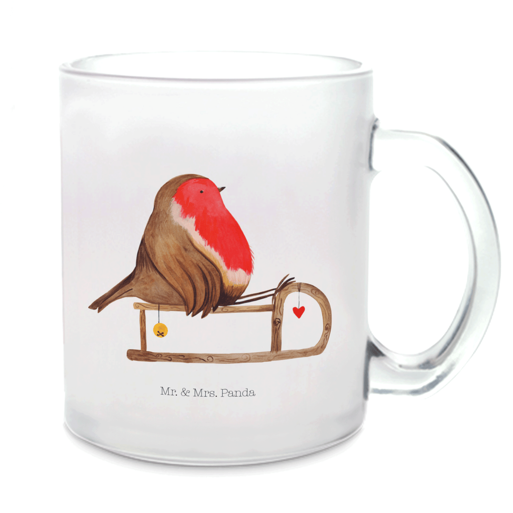 Teetasse Rotkehlchen Schlitten Teetasse, Teeglas, Teebecher, Tasse mit Henkel, Tasse, Glas Teetasse, Teetasse aus Glas, Winter, Weihnachten, Weihnachtsdeko, Nikolaus, Advent, Heiligabend, Wintermotiv, Schlitten, Vogel