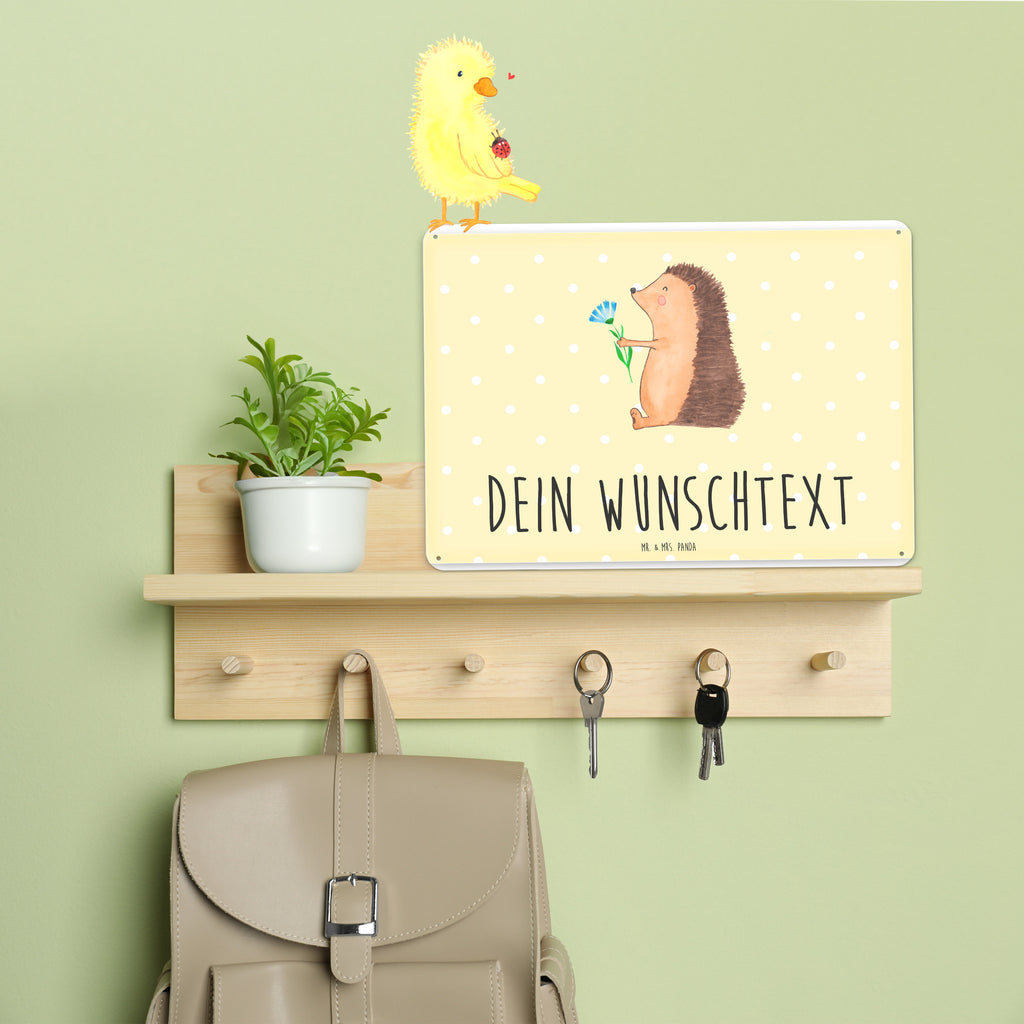 Personalisiertes Blechschild Igel Blumen Blechschild, Metallschild, Geschenk Schild, Schild, Magnet-Metall-Schild, Deko Schild, Wandschild, Wand-Dekoration, Türschild, Tiermotive, Gute Laune, lustige Sprüche, Tiere, Igel, Gute Besserung, Genesungswünsche, Krankheit, Krankenhaus, krank, Besuch