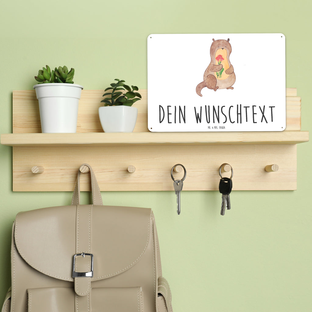 Personalisiertes Blechschild Otter Blumenstrauß Blechschild, Metallschild, Geschenk Schild, Schild, Magnet-Metall-Schild, Deko Schild, Wandschild, Wand-Dekoration, Türschild, Otter, Fischotter, Seeotter, Otter Seeotter See Otter