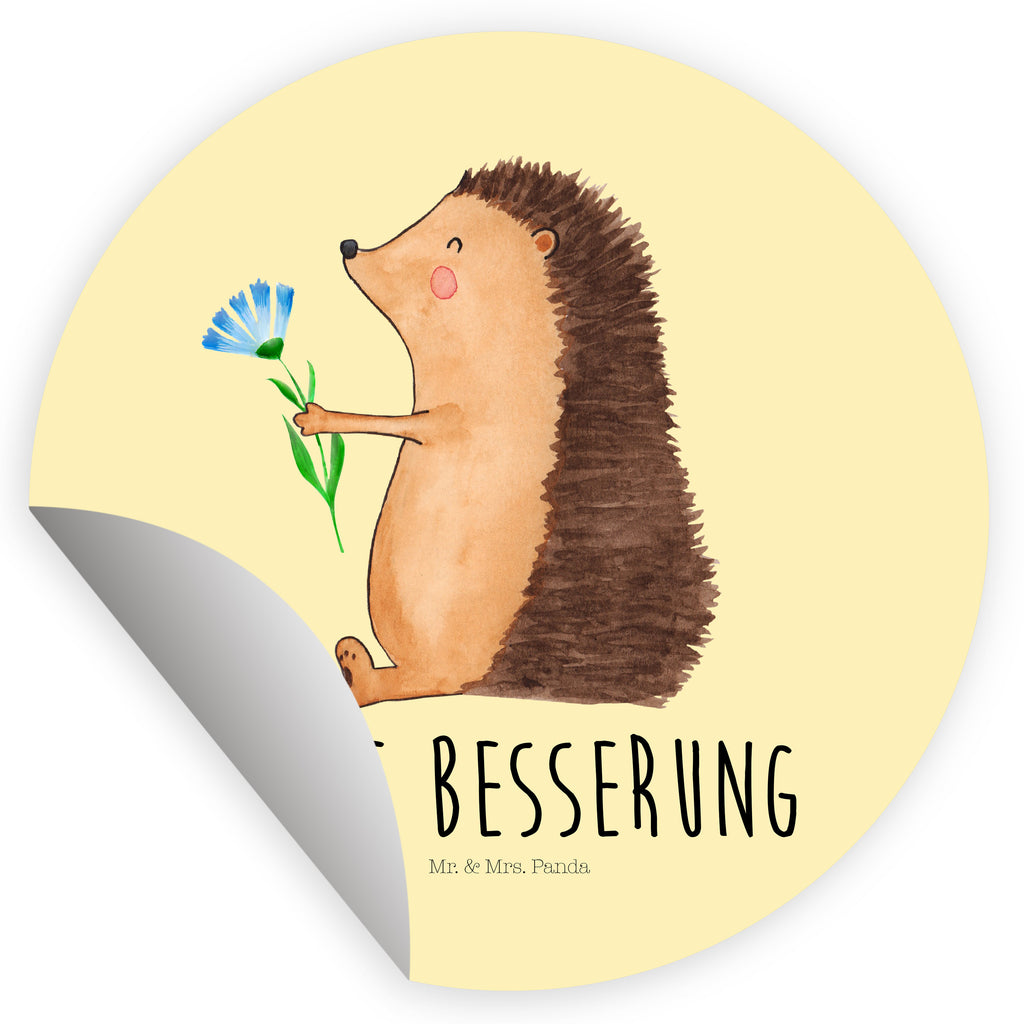 Rund Aufkleber Igel mit Blume Sticker, Aufkleber, Etikett, Tiermotive, Gute Laune, lustige Sprüche, Tiere, Igel, Gute Besserung, Genesungswünsche, Krankheit, Krankenhaus, krank, Besuch