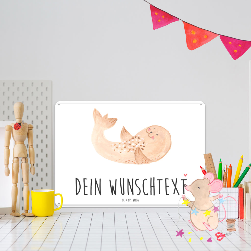 Personalisiertes Blechschild Robbe Liegen Blechschild, Metallschild, Geschenk Schild, Schild, Magnet-Metall-Schild, Deko Schild, Wandschild, Wand-Dekoration, Türschild, Tiermotive, Gute Laune, lustige Sprüche, Tiere, Robbe, Robben, Seehund, Strand, Meerestier, Ostsee, Nordsee, Lachen, Freude