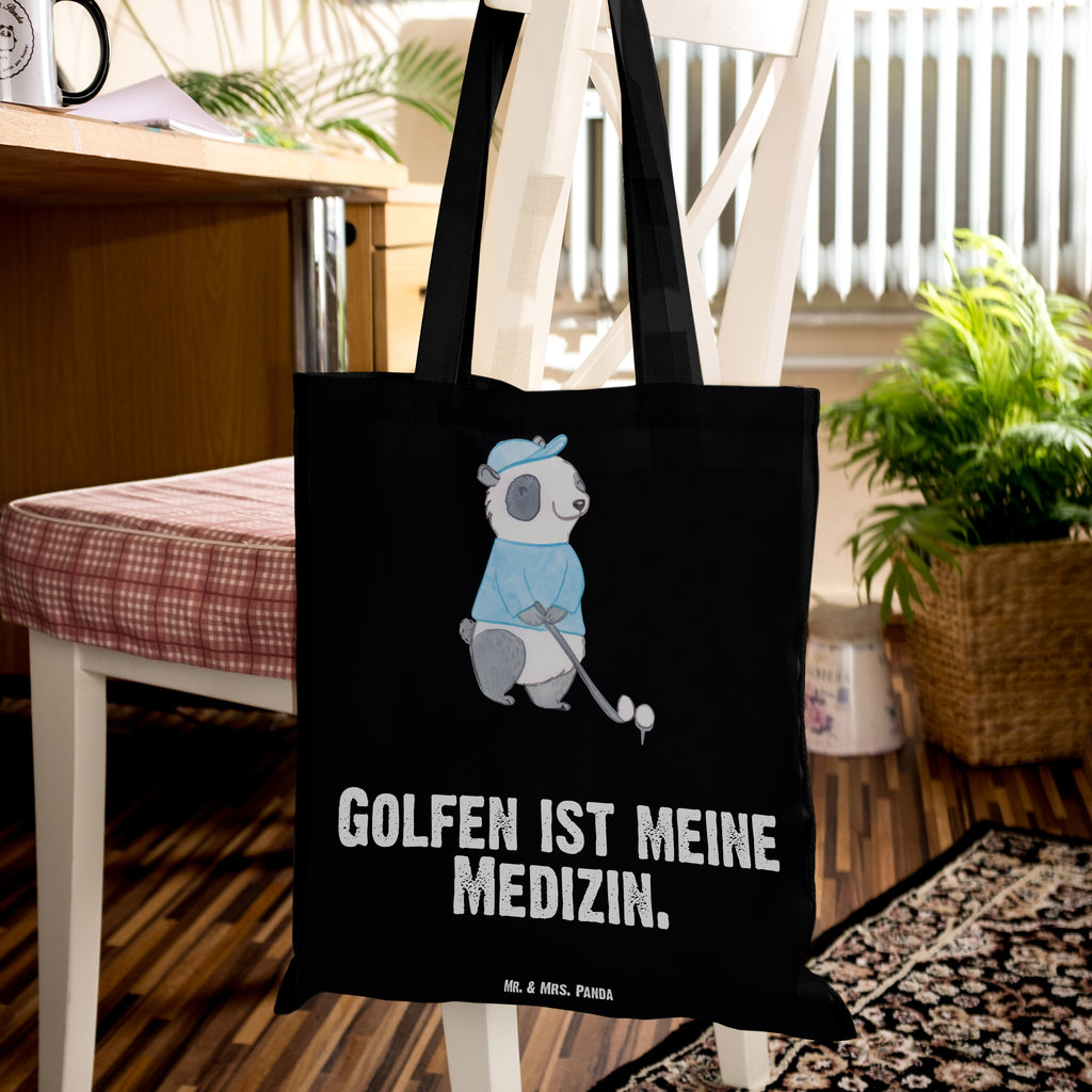 Tragetasche Panda Golfen Medizin Beuteltasche, Beutel, Einkaufstasche, Jutebeutel, Stoffbeutel, Tasche, Shopper, Umhängetasche, Strandtasche, Schultertasche, Stofftasche, Tragetasche, Badetasche, Jutetasche, Einkaufstüte, Laptoptasche, Geschenk, Sport, Sportart, Hobby, Schenken, Danke, Dankeschön, Auszeichnung, Gewinn, Sportler, Golfen, Golf spielen, Golfplatz, Golfturnier, Golf Verein